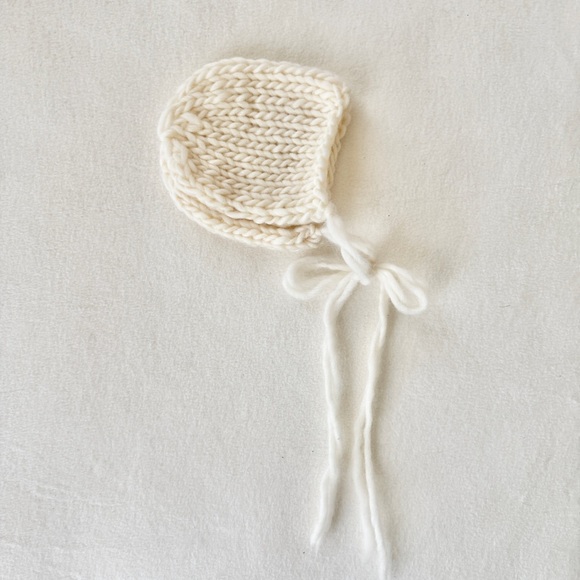Cozy Knit Baby Bonnet Cream handmade - Picture 3 of 4